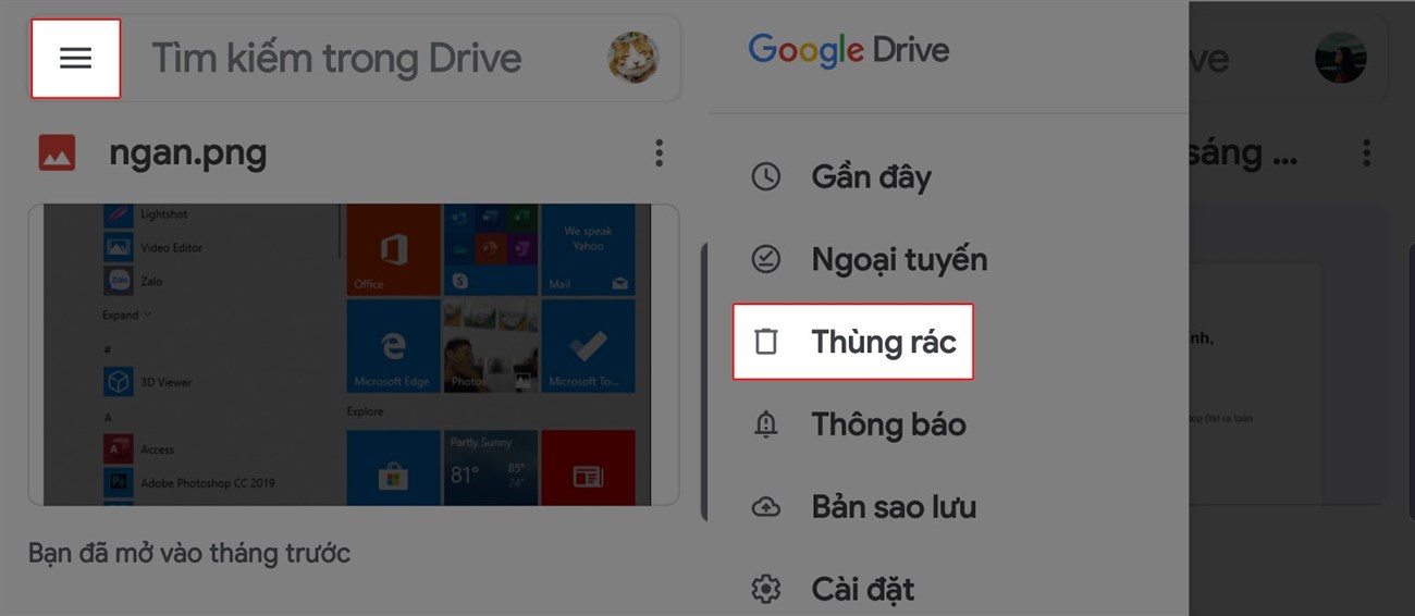 Khôi phục file Drive đã xóa bằng điện thoại bước 1